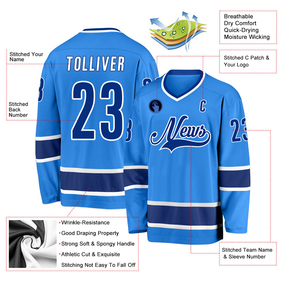 Custom Powder Blue Royal-White Hockey Jersey - Sky-Custom