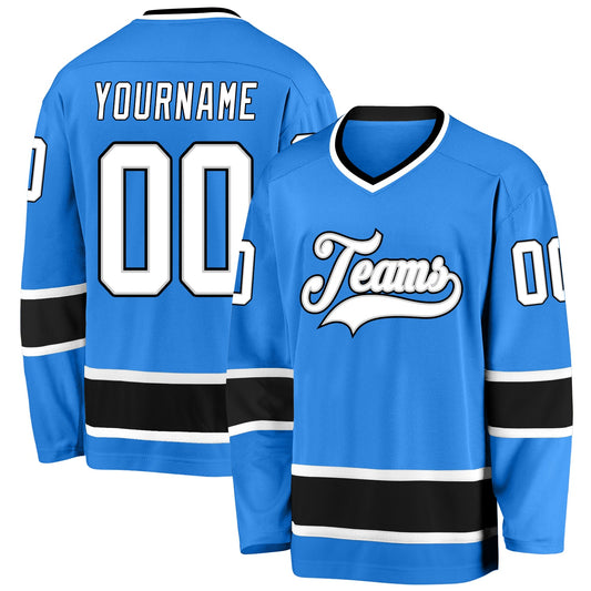 Custom Powder Blue White-Black Hockey Jersey - Sky-Custom