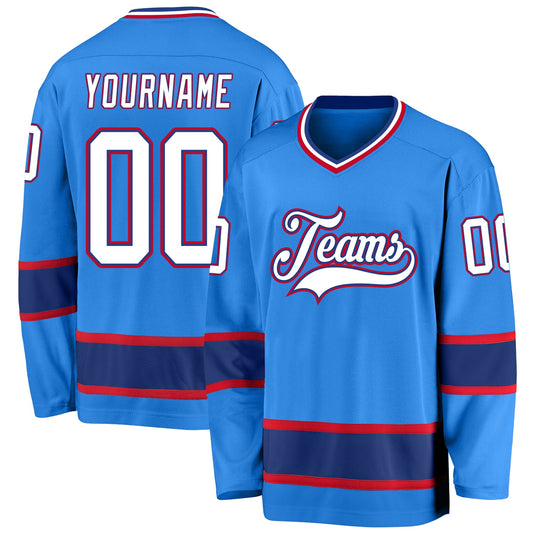 Custom Powder Blue White-Royal Hockey Jersey - Sky-Custom