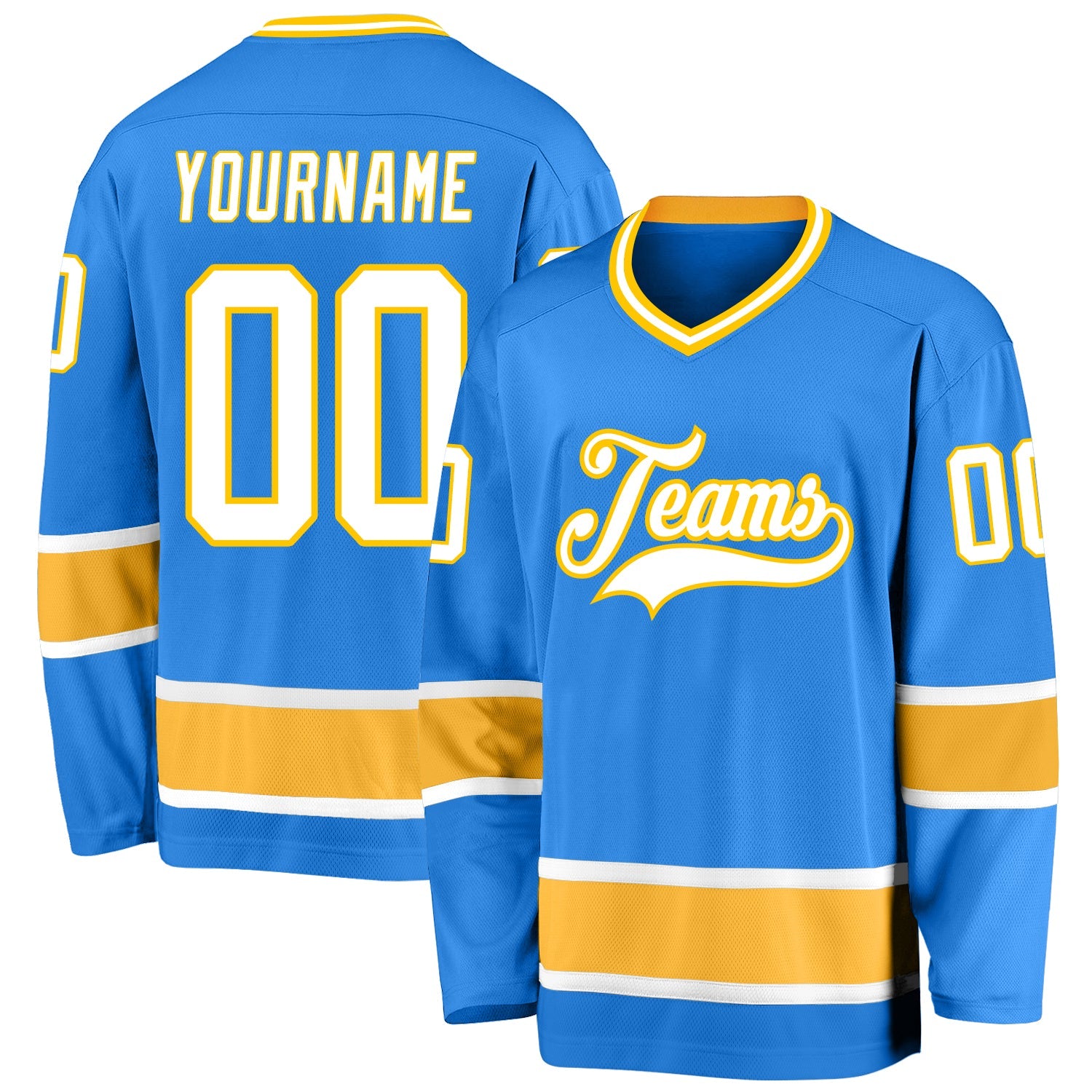 Custom Powder Blue White-Gold Hockey Jersey - Sky-Custom