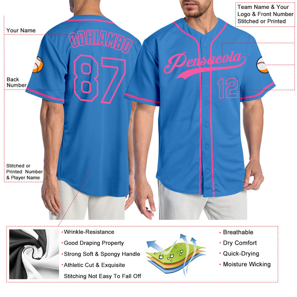 Custom Powder Blue Powder Blue-Pink Authentic Baseball Jersey - Sky-Custom