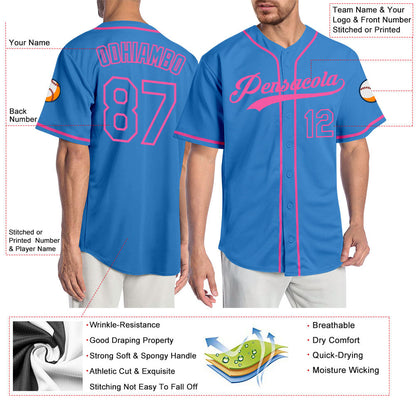Custom Powder Blue Powder Blue-Pink Authentic Baseball Jersey - Sky-Custom