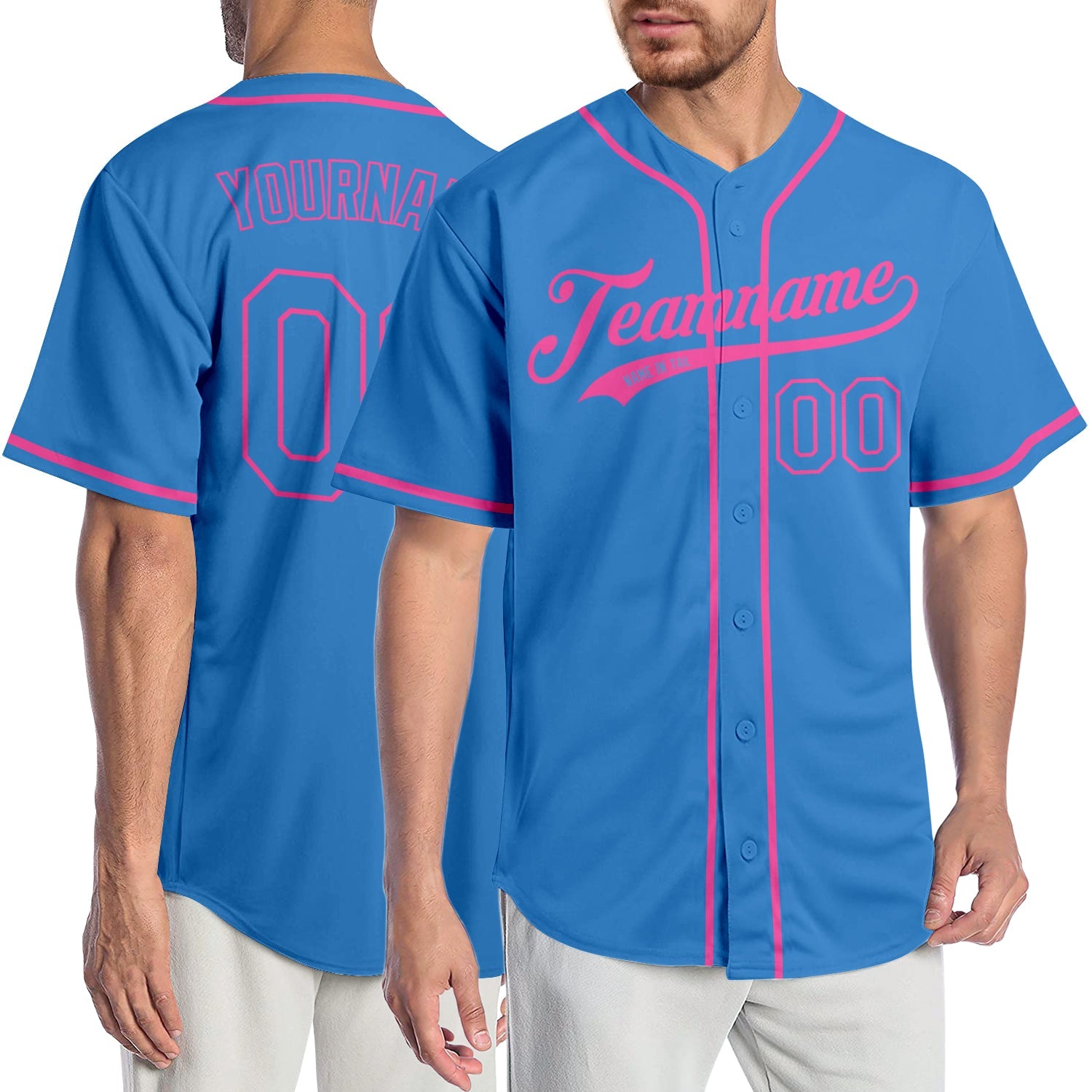 Custom Powder Blue Powder Blue-Pink Authentic Baseball Jersey - Sky-Custom