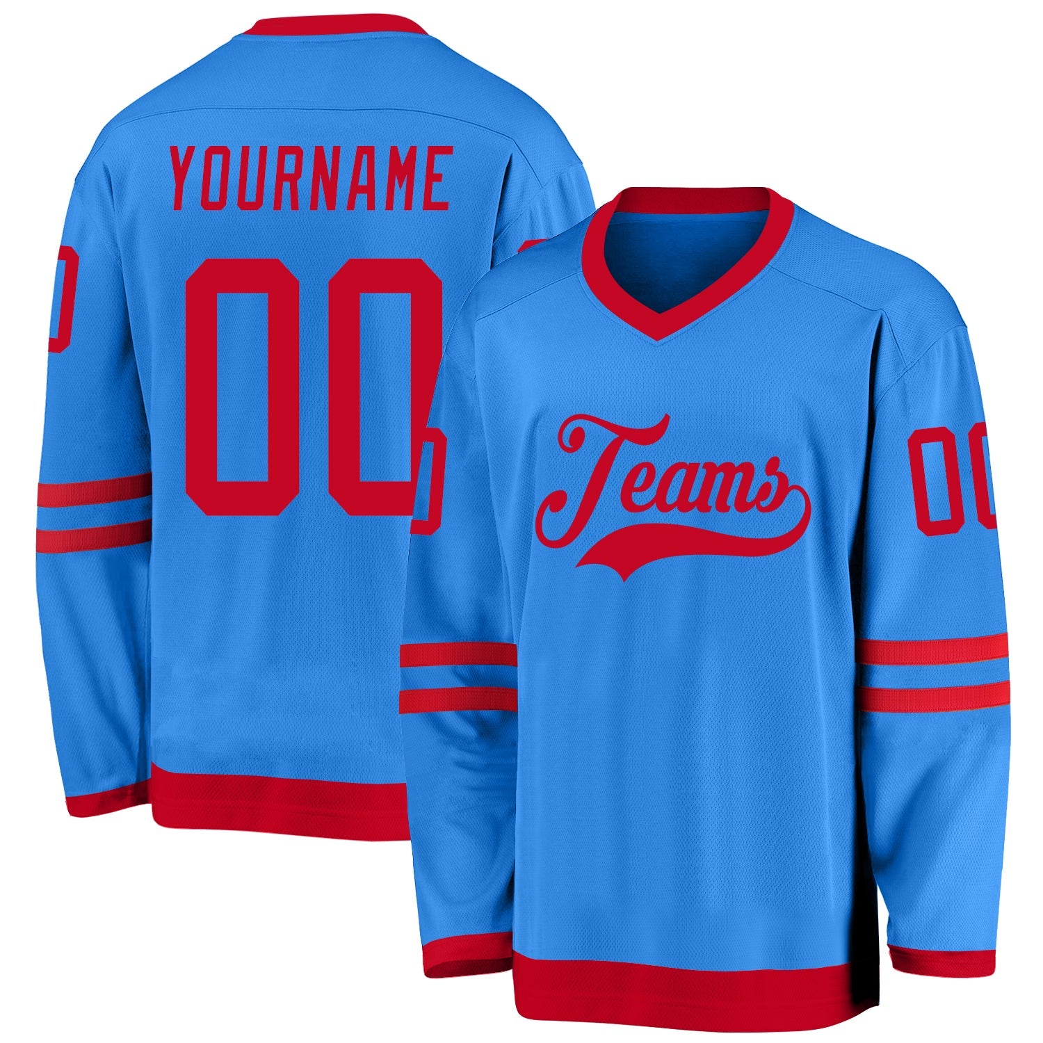 Custom Powder Blue Red Hockey Jersey - Sky-Custom