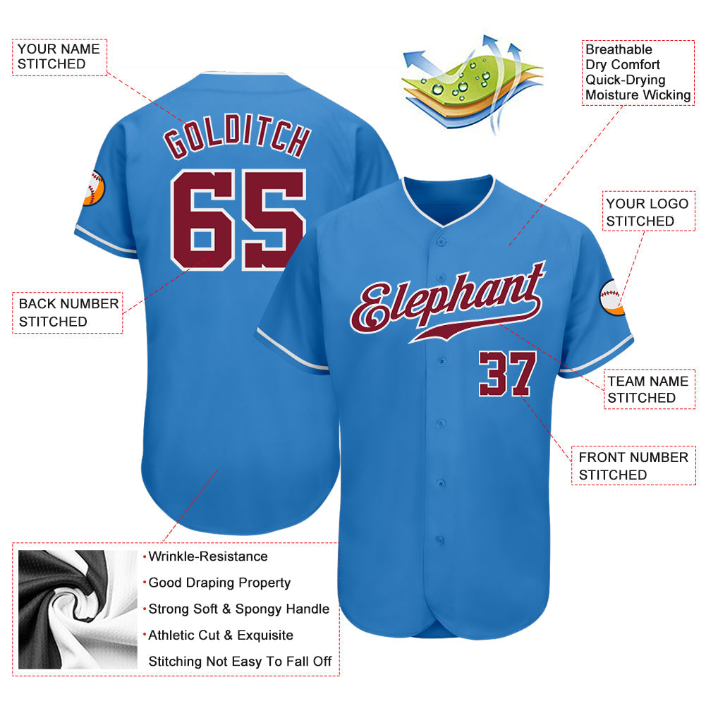 Custom Powder Blue Crimson-White Authentic Baseball Jersey - Sky-Custom