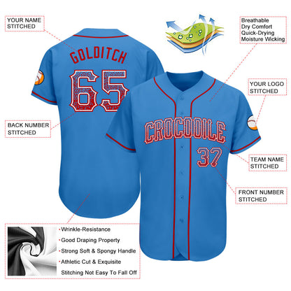 Custom Powder Blue Red-White Authentic Drift Fashion Baseball Jersey - Sky-Custom