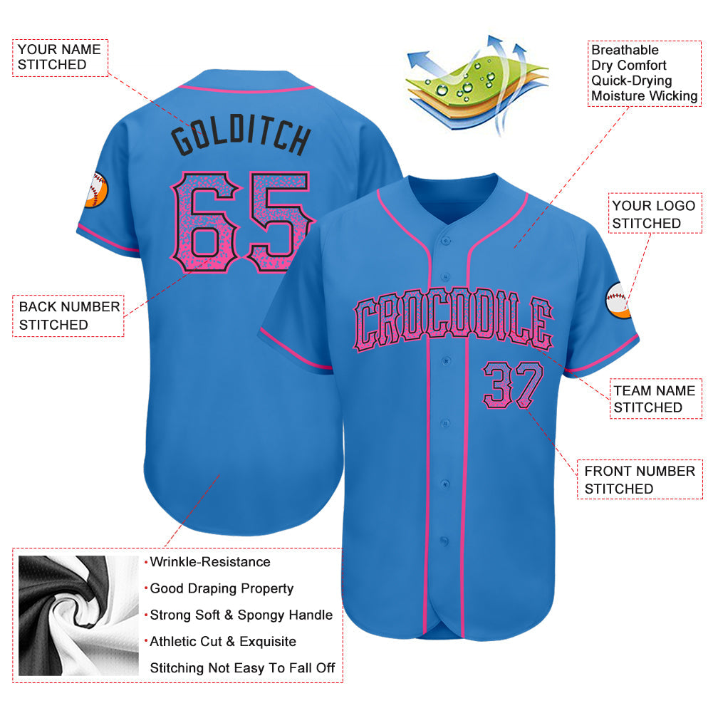 Custom Powder Blue Pink-Black Authentic Drift Fashion Baseball Jersey - Sky-Custom