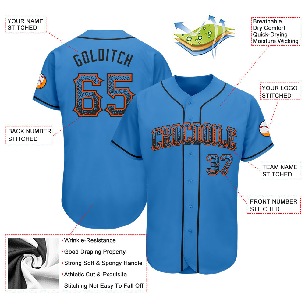 Custom Powder Blue Black-Orange Authentic Drift Fashion Baseball Jersey - Sky-Custom