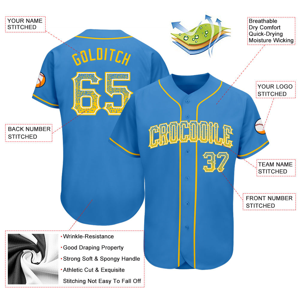 Custom Powder Blue Gold-White Authentic Drift Fashion Baseball Jersey - Sky-Custom