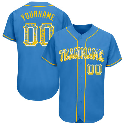 Custom Powder Blue Gold-White Authentic Drift Fashion Baseball Jersey - Sky-Custom