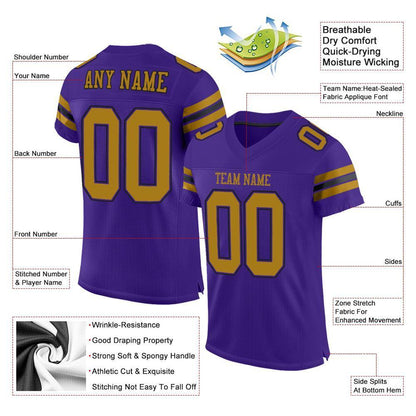 Custom Purple Old Gold-Black Mesh Authentic Football Jersey - Sky-Custom