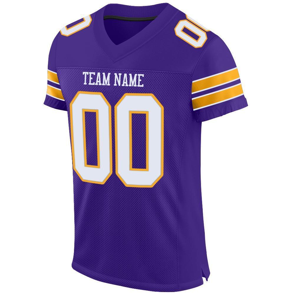 Custom Purple White-Gold Mesh Authentic Football Jersey - Sky-Custom