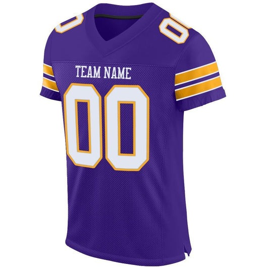 Custom Purple White-Gold Mesh Authentic Football Jersey - Sky-Custom