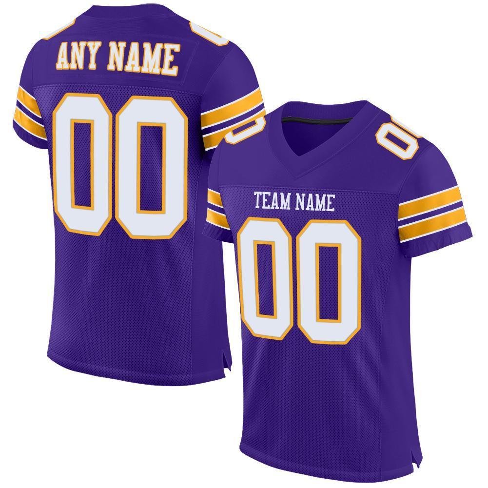 Custom Purple White-Gold Mesh Authentic Football Jersey - Sky-Custom