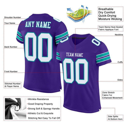 Custom Purple White-Aqua Mesh Authentic Football Jersey - Sky-Custom