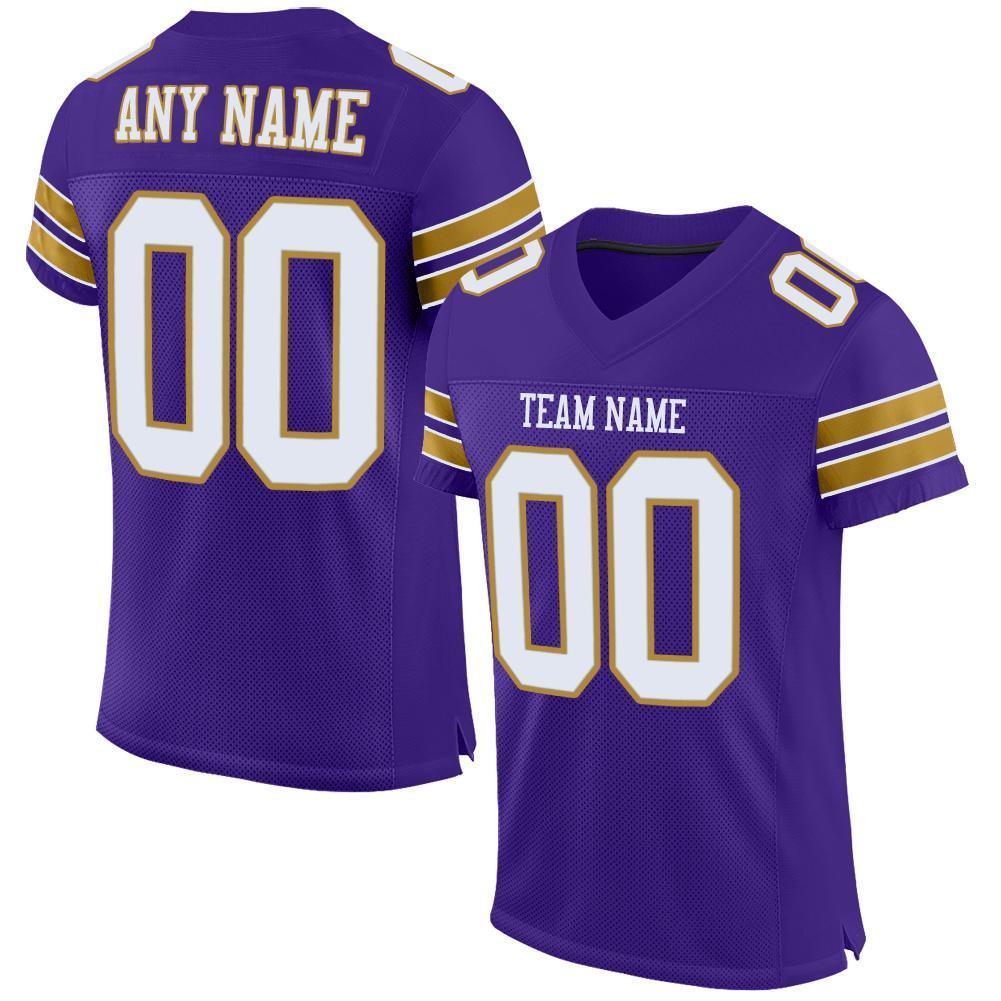 Custom Purple White-Old Gold Mesh Authentic Football Jersey - Sky-Custom