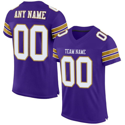 Custom Purple White-Old Gold Mesh Authentic Football Jersey - Sky-Custom