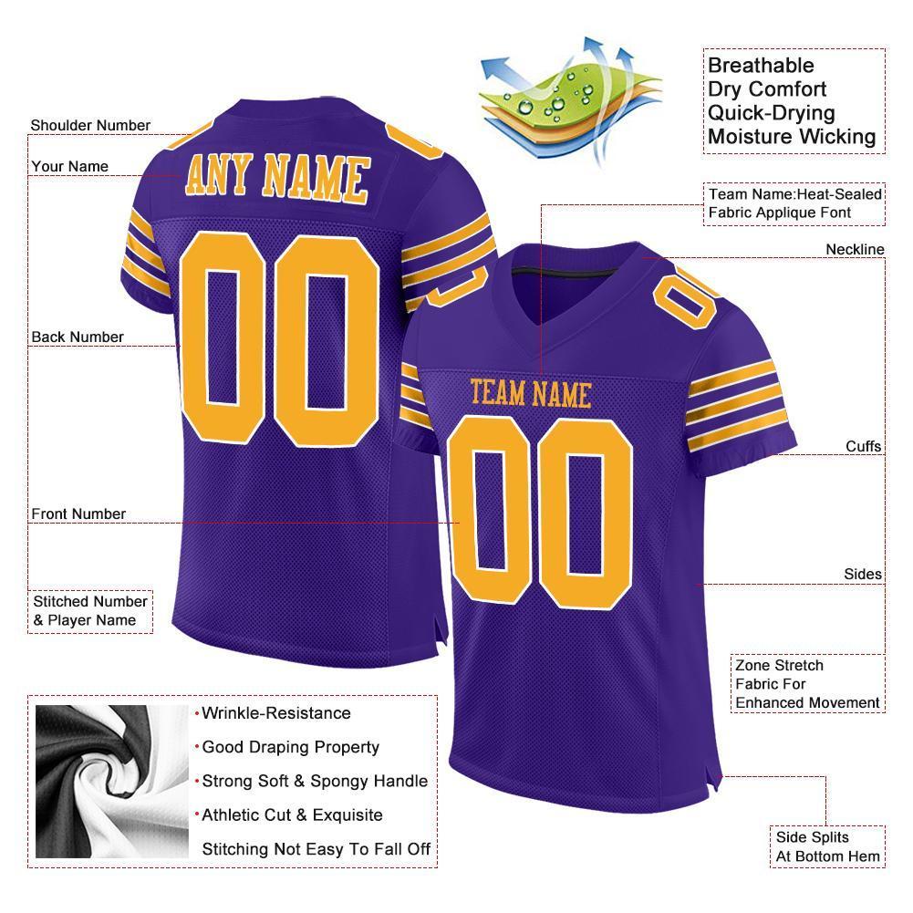 Custom Purple Gold-White Mesh Authentic Football Jersey - Sky-Custom