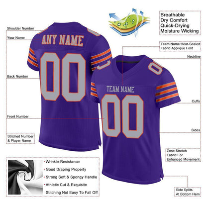 Custom Purple Gray-Orange Mesh Authentic Football Jersey - Sky-Custom