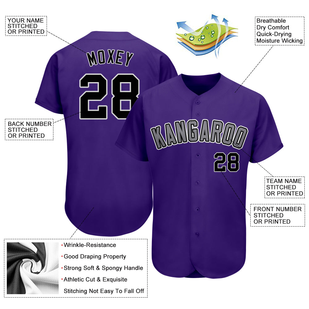 Custom Purple Black-Gray Authentic Baseball Jersey - Sky-Custom
