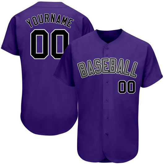 Custom Purple Black-Gray Authentic Baseball Jersey - Sky-Custom