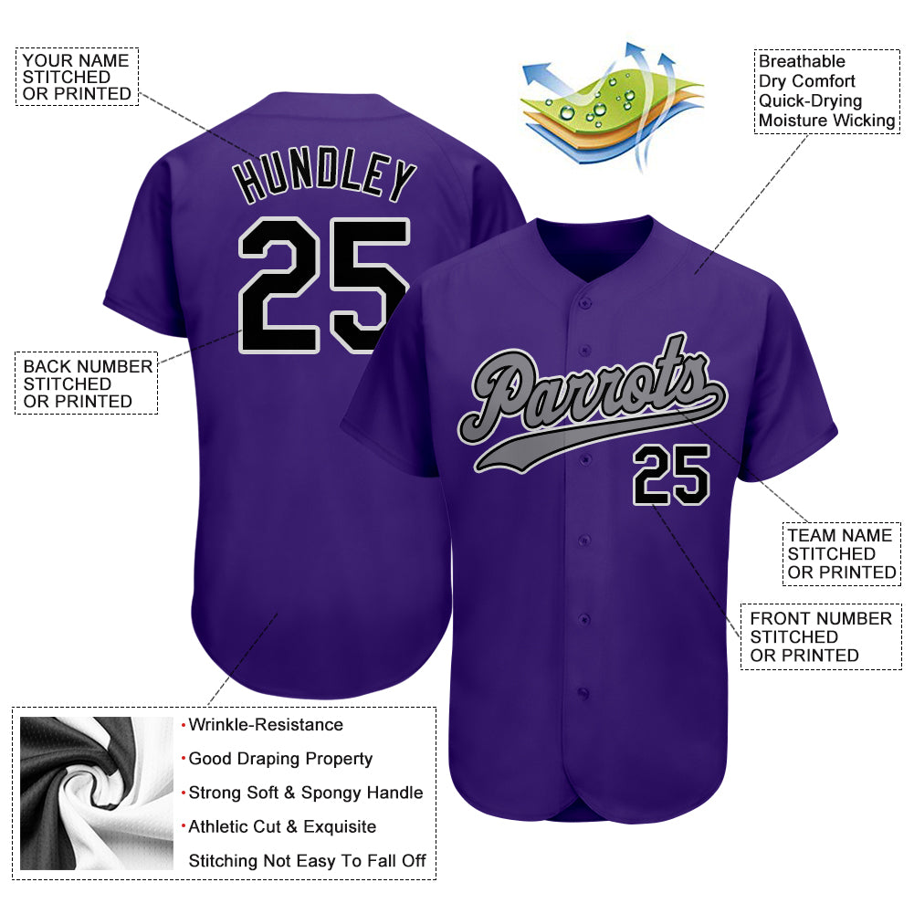 Custom Purple Black-Gray Authentic Baseball Jersey - Sky-Custom