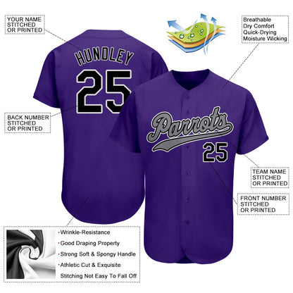 Custom Purple Black-Gray Authentic Baseball Jersey - Sky-Custom