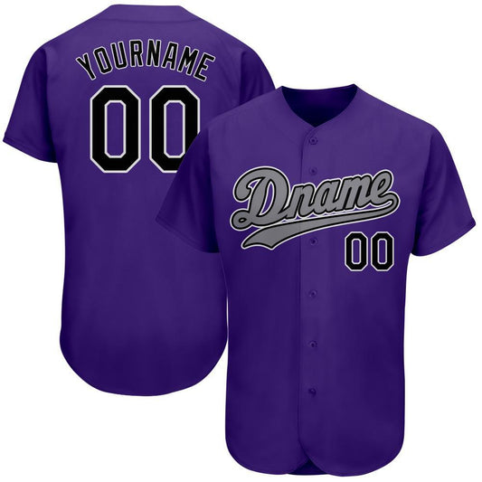 Custom Purple Black-Gray Authentic Baseball Jersey - Sky-Custom