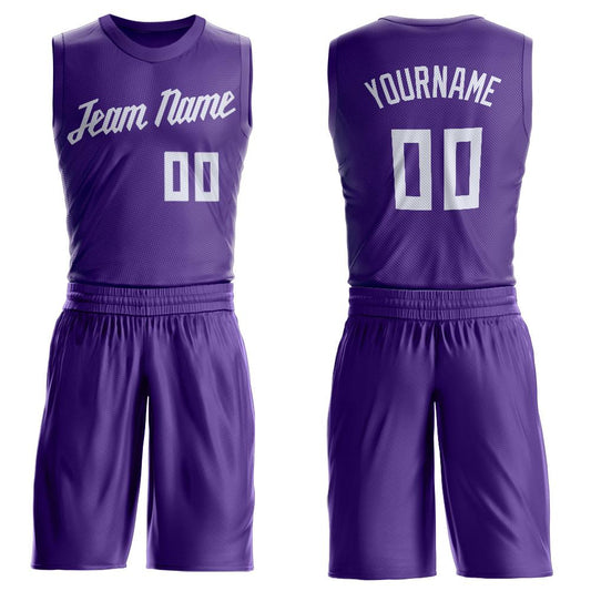 Custom Purple White Round Neck Suit Basketball Jersey - Sky-Custom