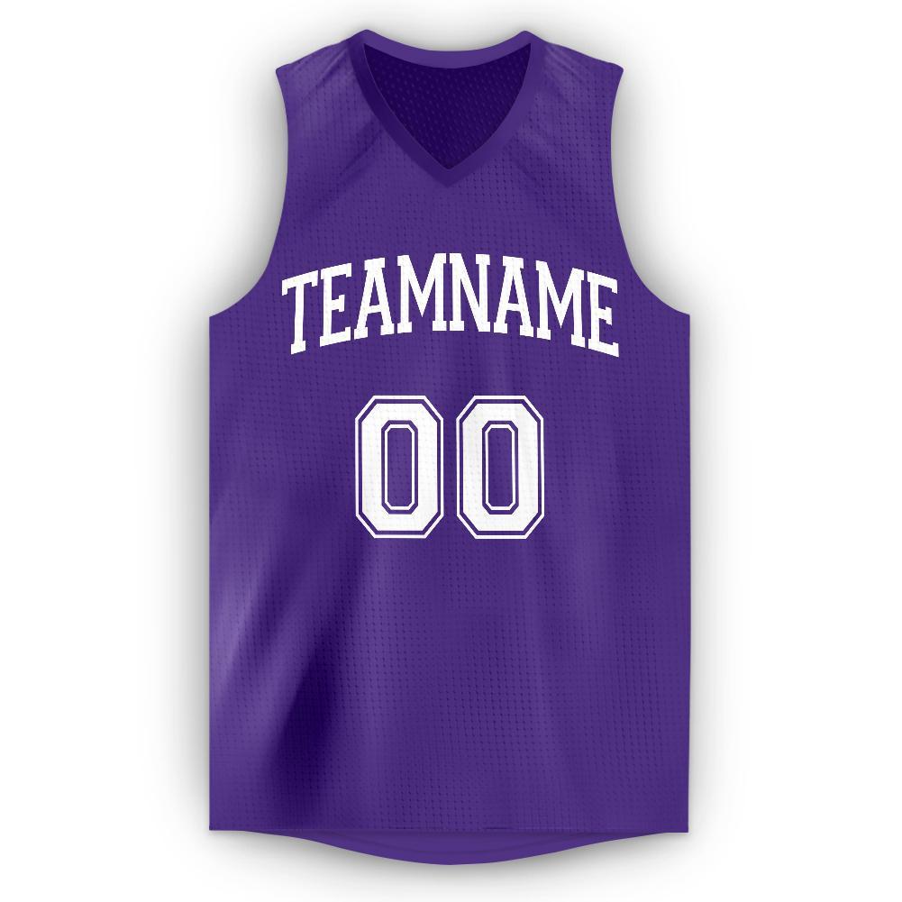 Custom Purple White V-Neck Basketball Jersey - Sky-Custom