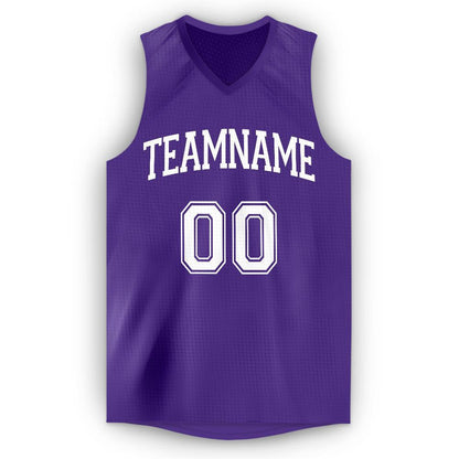 Custom Purple White V-Neck Basketball Jersey - Sky-Custom