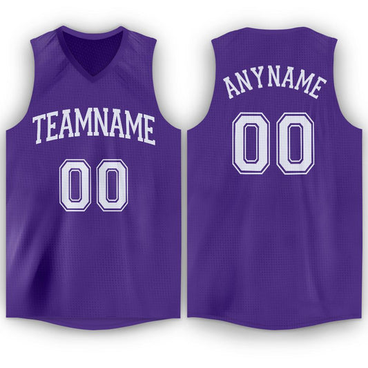 Custom Purple White V-Neck Basketball Jersey - Sky-Custom