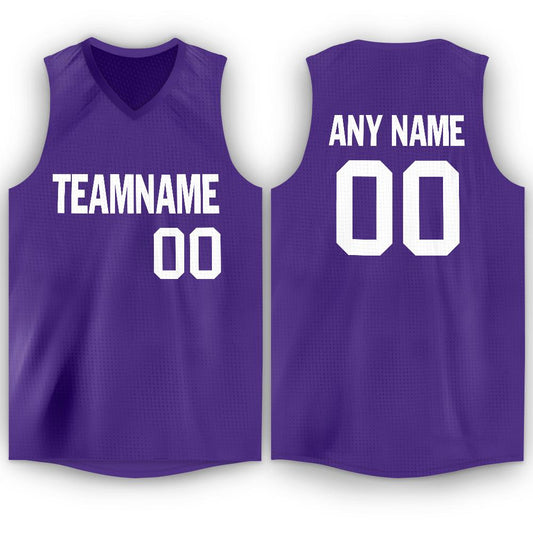 Custom Purple White V-Neck Basketball Jersey - Sky-Custom