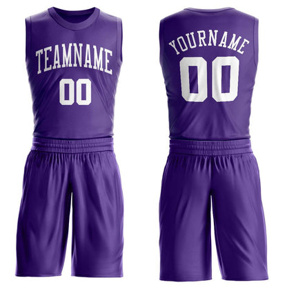 Custom Purple White Round Neck Suit Basketball Jersey - Sky-Custom