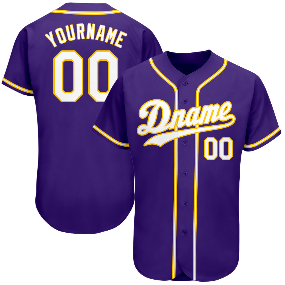 Custom Purple White-Gold Authentic Baseball Jersey - Sky-Custom