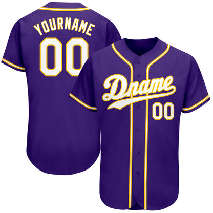 Custom Purple White-Gold Authentic Baseball Jersey - Sky-Custom