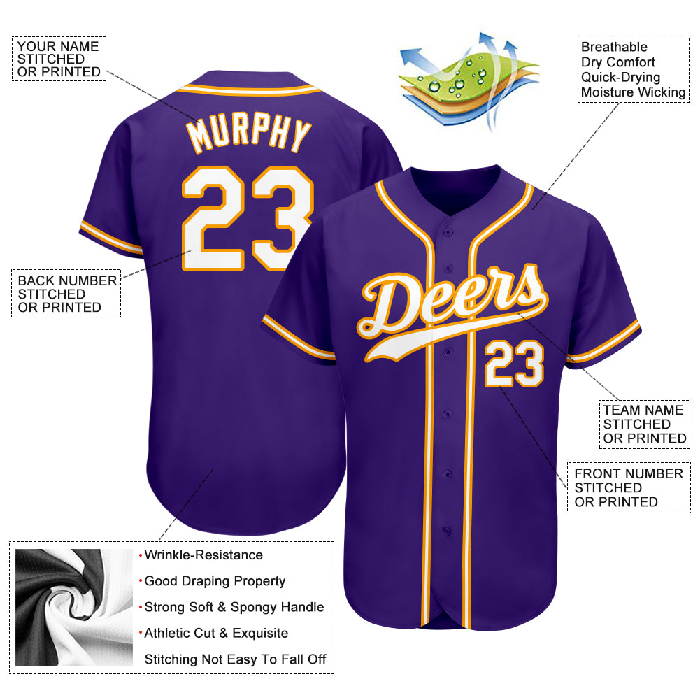 Custom Purple White-Gold Authentic Baseball Jersey - Sky-Custom