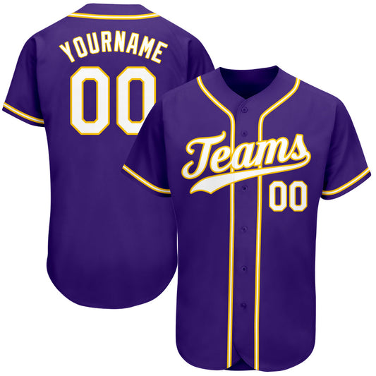 Custom Purple White-Gold Authentic Baseball Jersey - Sky-Custom