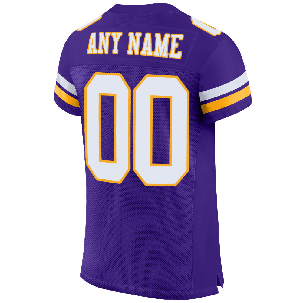 Custom Purple White-Gold Mesh Authentic Football Jersey - Sky-Custom