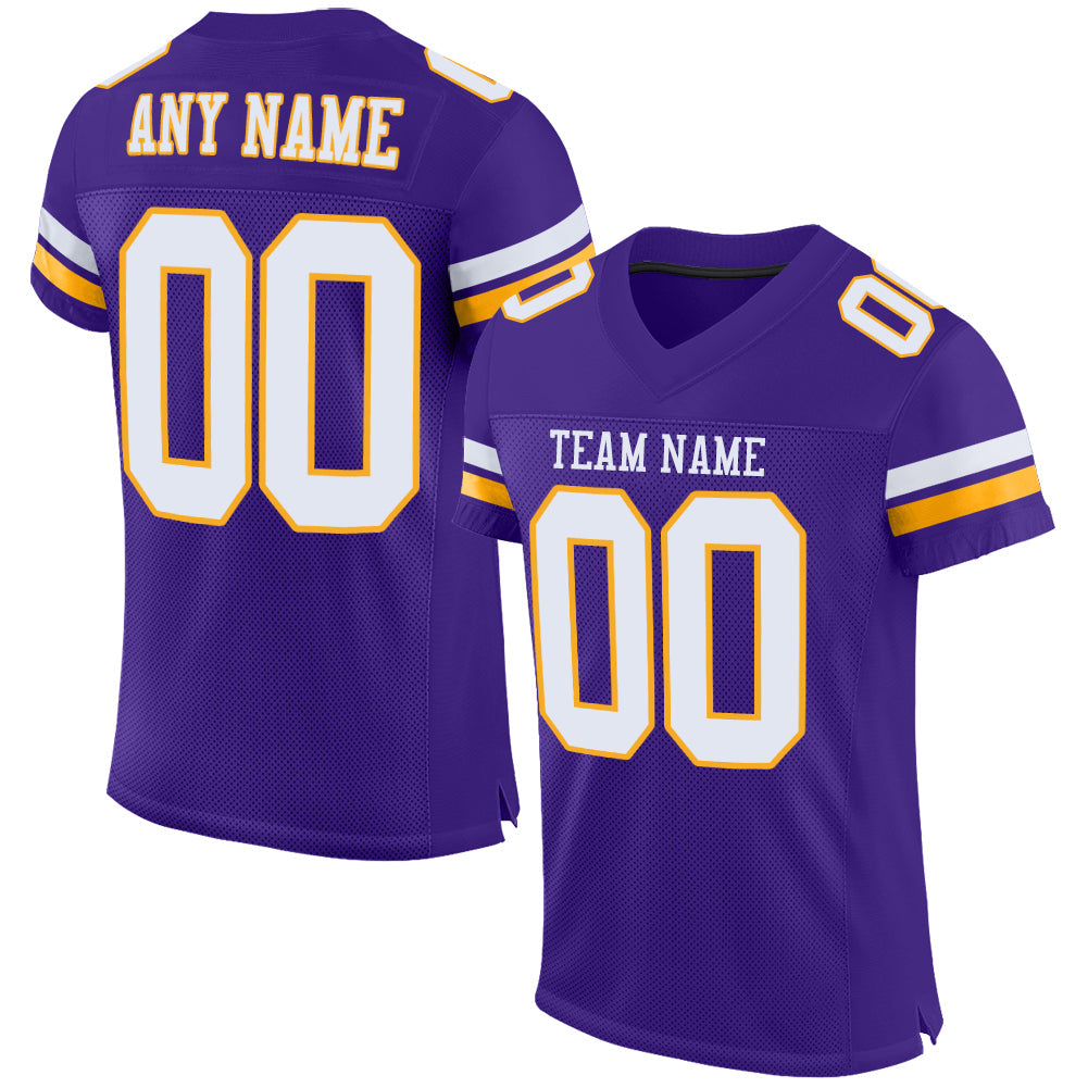 Custom Purple White-Gold Mesh Authentic Football Jersey - Sky-Custom