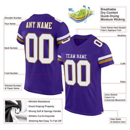 Custom Purple White-Old Gold Mesh Authentic Football Jersey - Sky-Custom