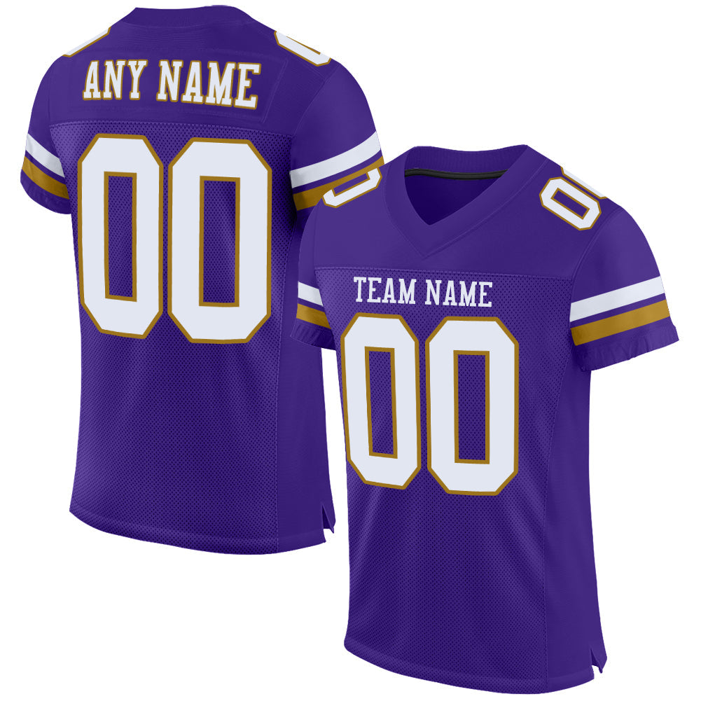 Custom Purple White-Old Gold Mesh Authentic Football Jersey - Sky-Custom
