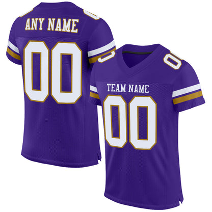 Custom Purple White-Old Gold Mesh Authentic Football Jersey - Sky-Custom