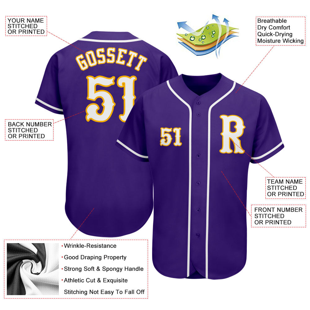 Custom Purple White-Gold Authentic Baseball Jersey - Sky-Custom