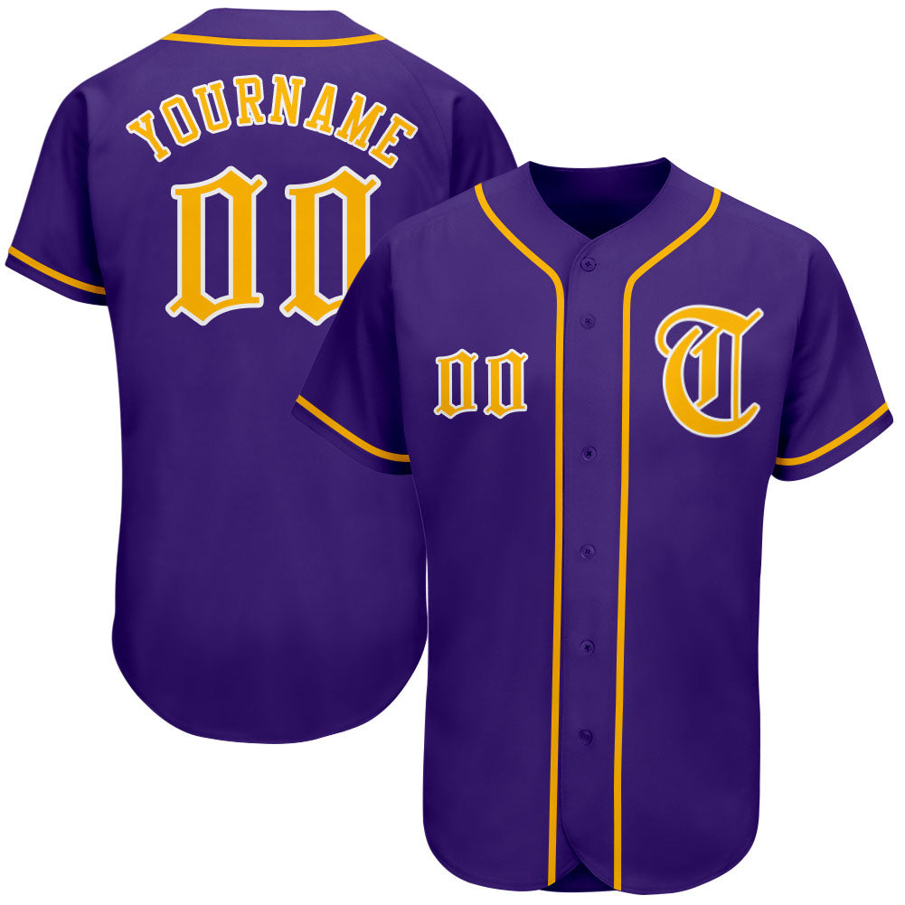 Custom Purple Gold-White Authentic Baseball Jersey - Sky-Custom