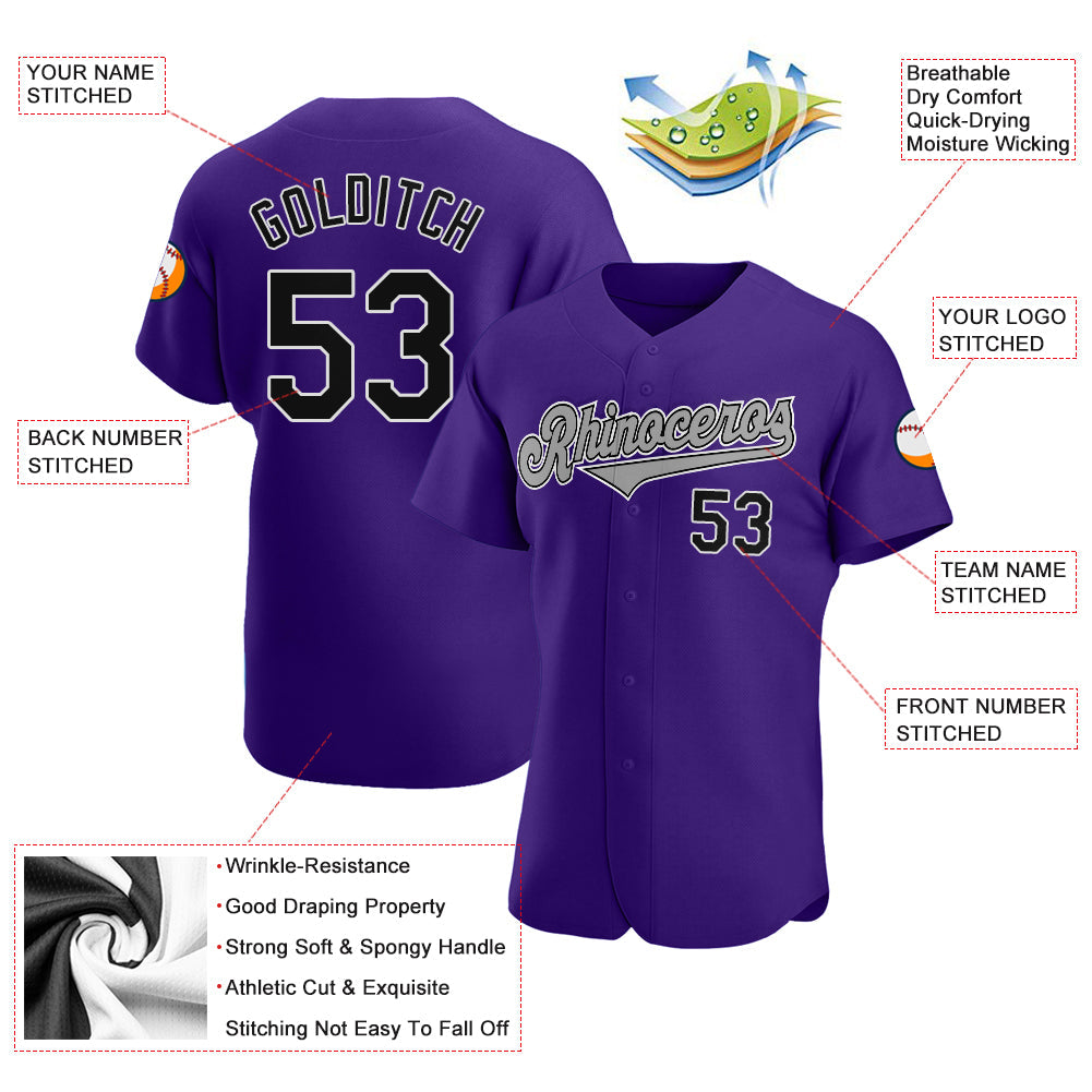 Custom Purple Black-Gray Authentic Baseball Jersey - Sky-Custom