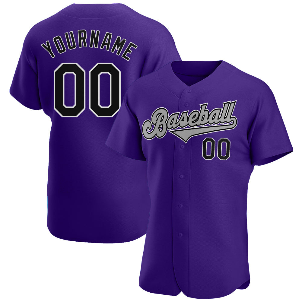 Custom Purple Black-Gray Authentic Baseball Jersey - Sky-Custom