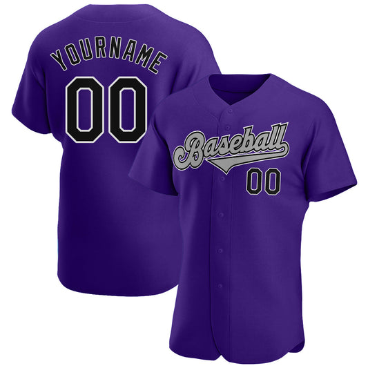 Custom Purple Black-Gray Authentic Baseball Jersey - Sky-Custom