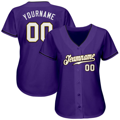 Custom Purple White-Old Gold Authentic Baseball Jersey - Sky-Custom