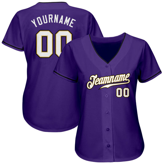 Custom Purple White-Old Gold Authentic Baseball Jersey - Sky-Custom